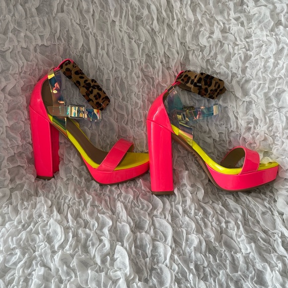 💥NWT💥 Neon & Leopard print Platform Heels - Picture 5 of 8